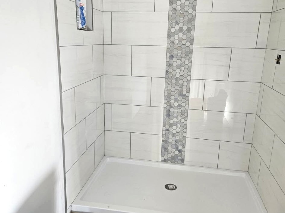 Tile Shower with Mosaic Accent