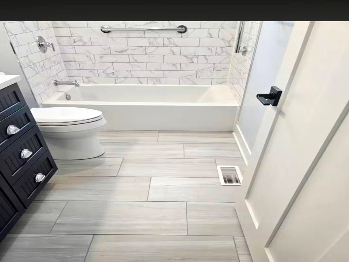 Gray Wood-Look Tile & Tub Surround
