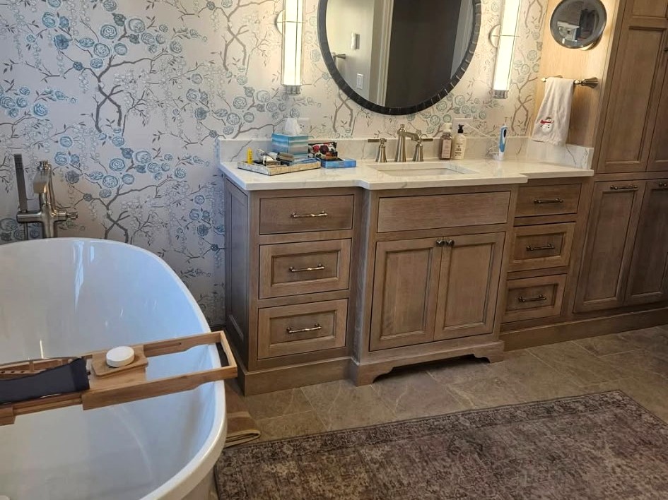 Vanity with Botanical Wallpaper