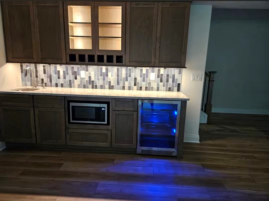 Dark Kitchen with Wine Fridge