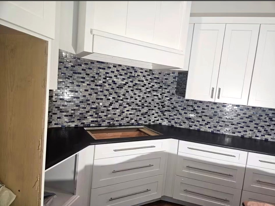 Gray Kitchen with Mosaic Tile